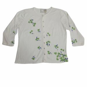 VINTAGE‎ 90s sweater white floral button up cardigan M
